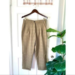 Urban Outfitters Cropped Plaid Trousers in Tan